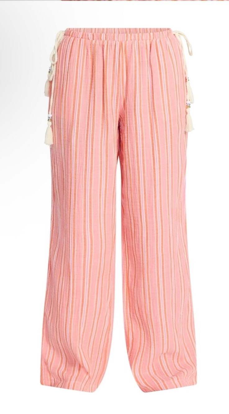 NWT No Boundaries Women's Cotton Gauze Side Tie Pants in Coral/Pink/White Stripe - Picture 5 of 5